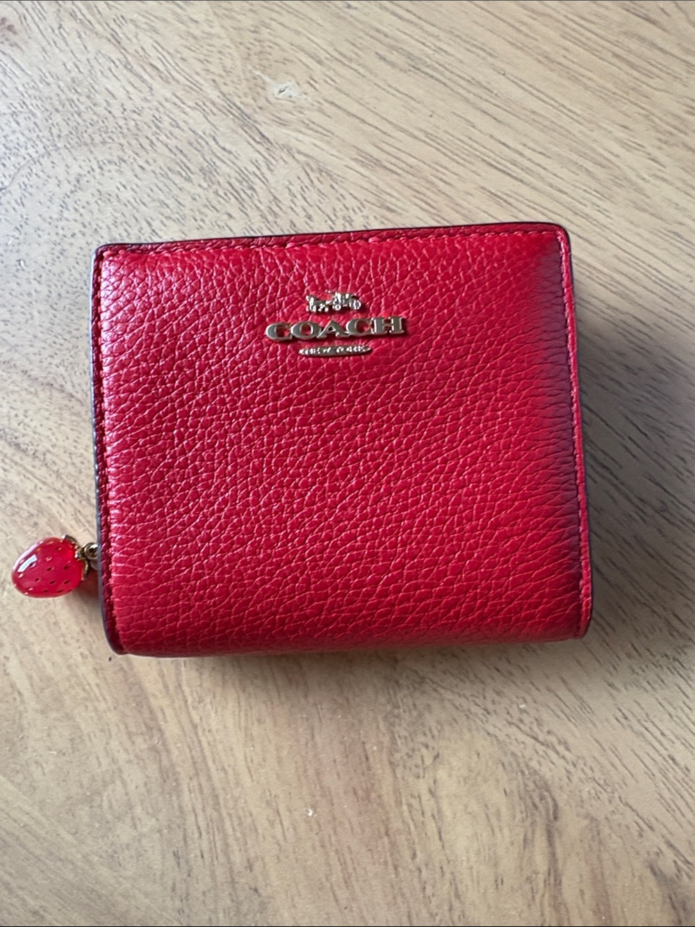 Coach Red Wallet With Strawberry charm zipper pull 
 please read description